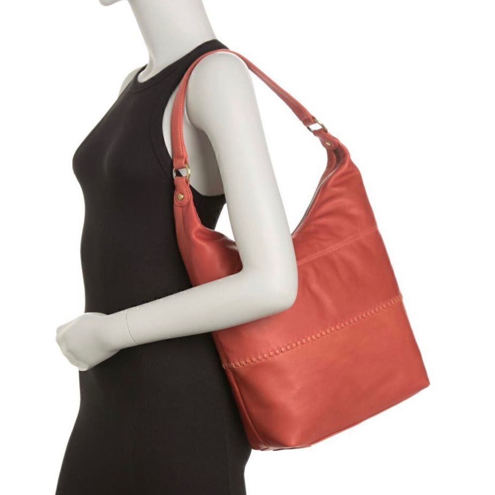 Hobo Entrine Whipstitch Leather Shoulder Tote Bag, Leather, Orange (Ginger) NWT - Picture 4 of 16